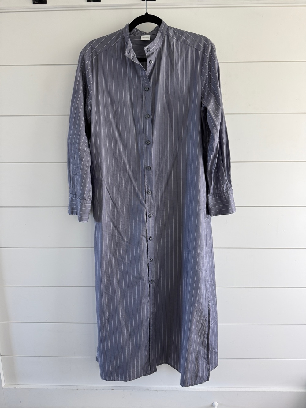 MaxMara Leisure Pinstripe Button-Front Maxi Dress - Gray White